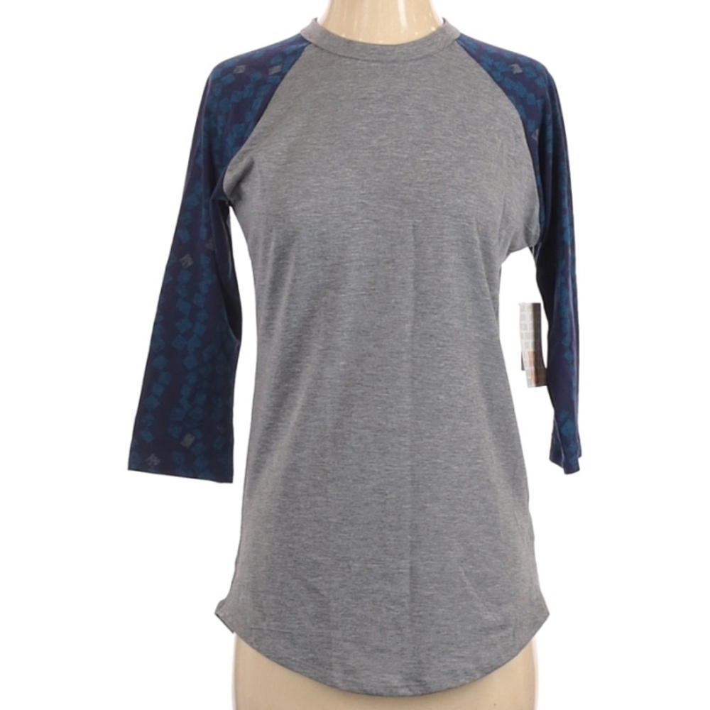 #23 LuLaRoe Gray and Navy Raglan Sleeve Top